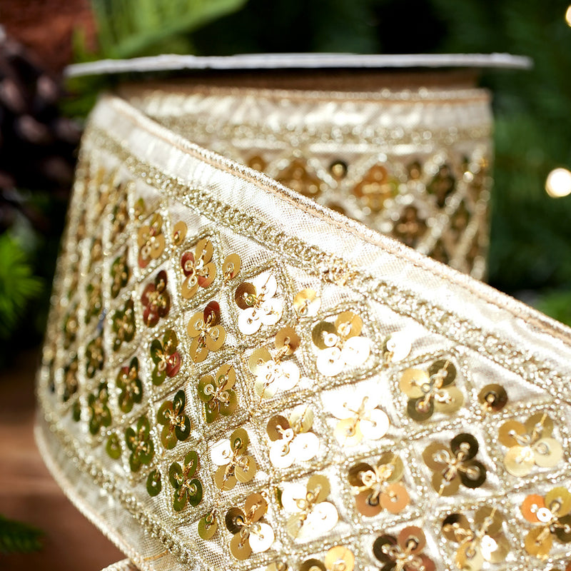 4" X 10YD Gold Sequin Ribbon
