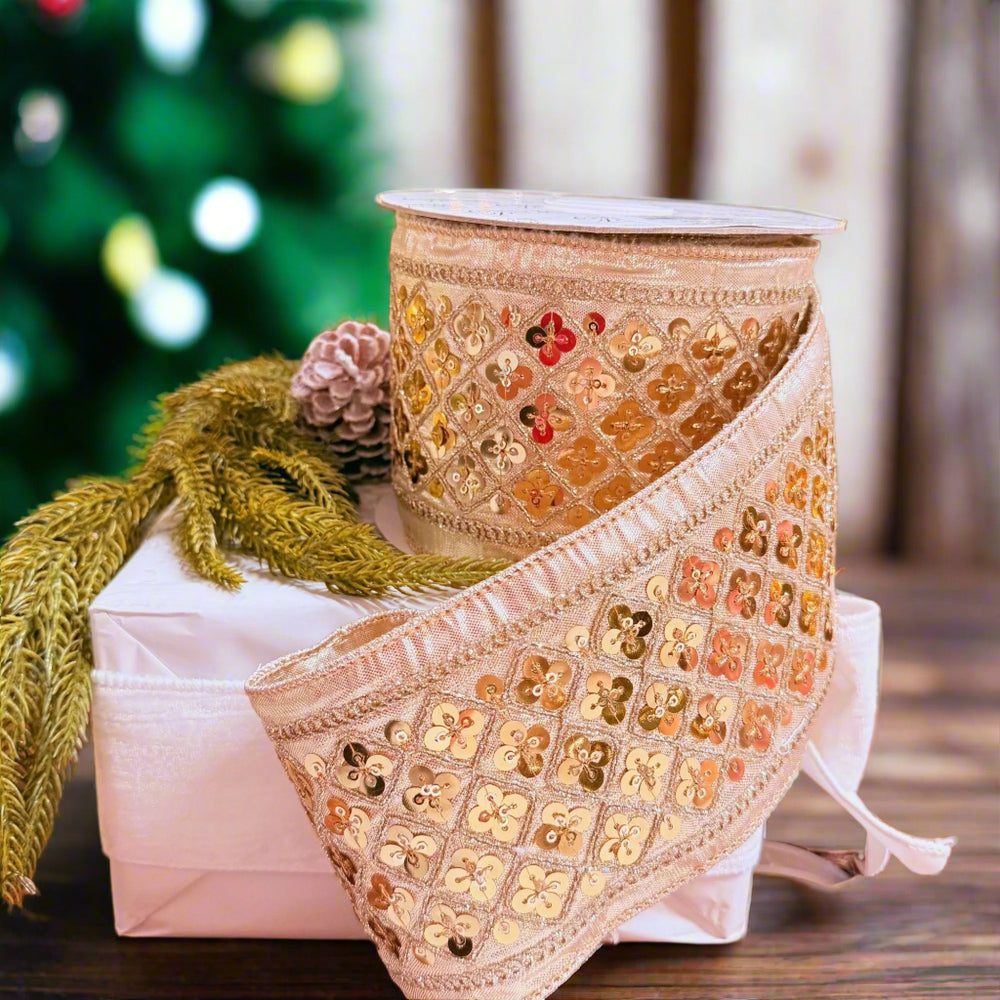 4" X 10YD Gold Sequin Ribbon