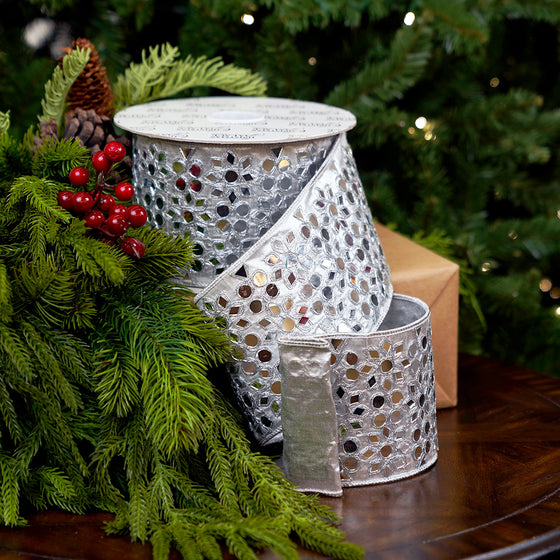 4" X 10YD Silver Mirror Embroidery Ribbon