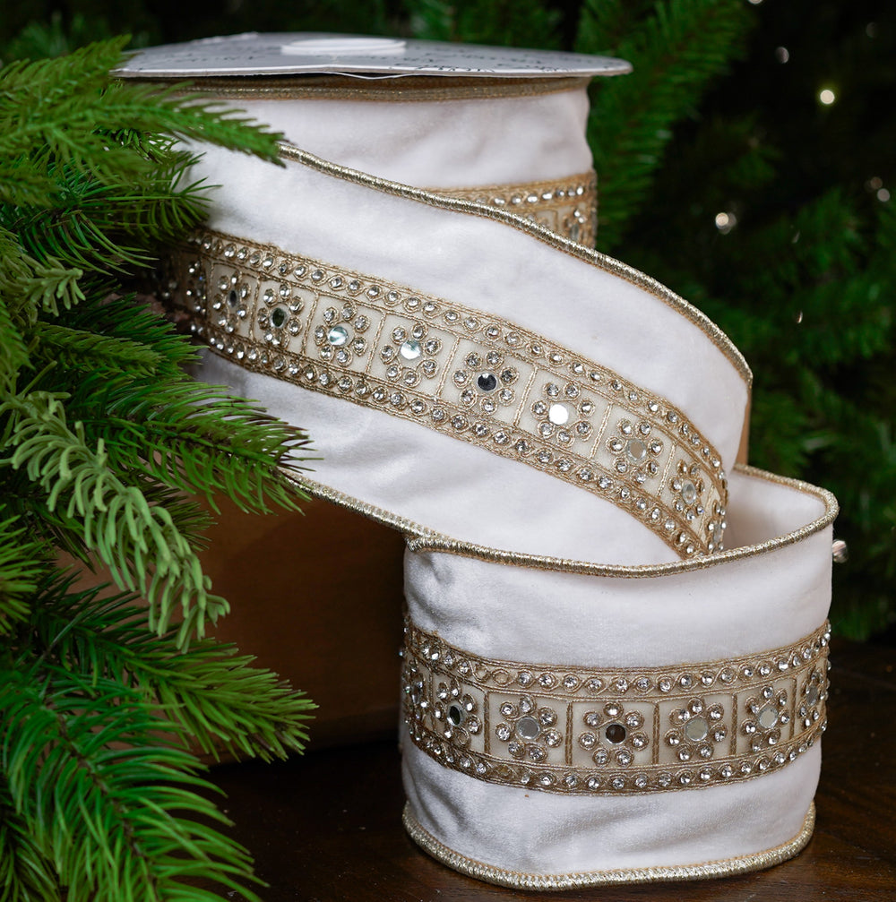 4" X 10YD Gold Jewel Ribbon with Jewels