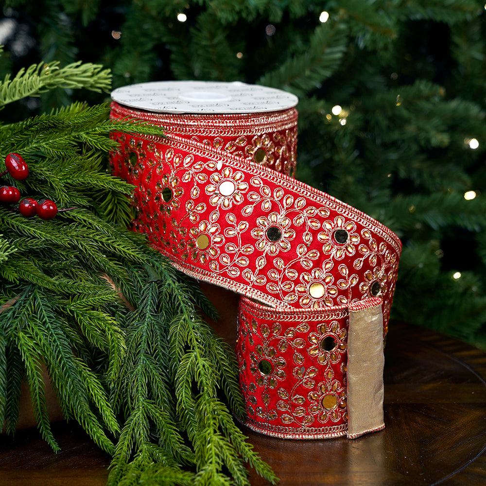 4" X 10YD Red & Gold Jewel Ribbon