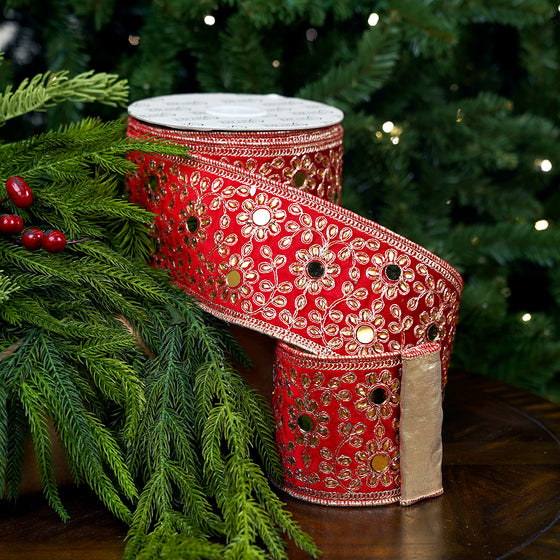 4" X 10YD Red & Gold Jewel Ribbon