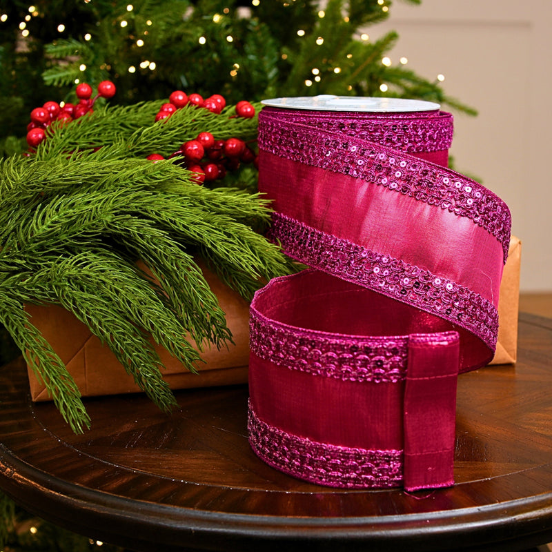 Cinta fucsia de 4" x 10YD con borde de lentejuelas
