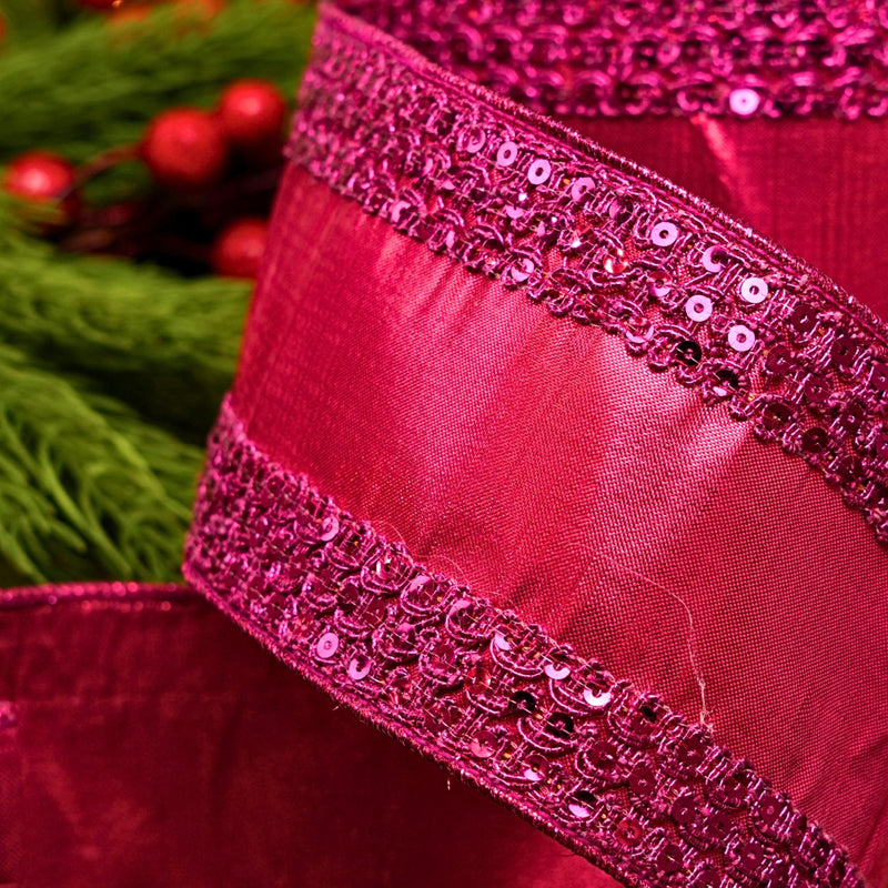 Cinta fucsia de 4" x 10YD con borde de lentejuelas