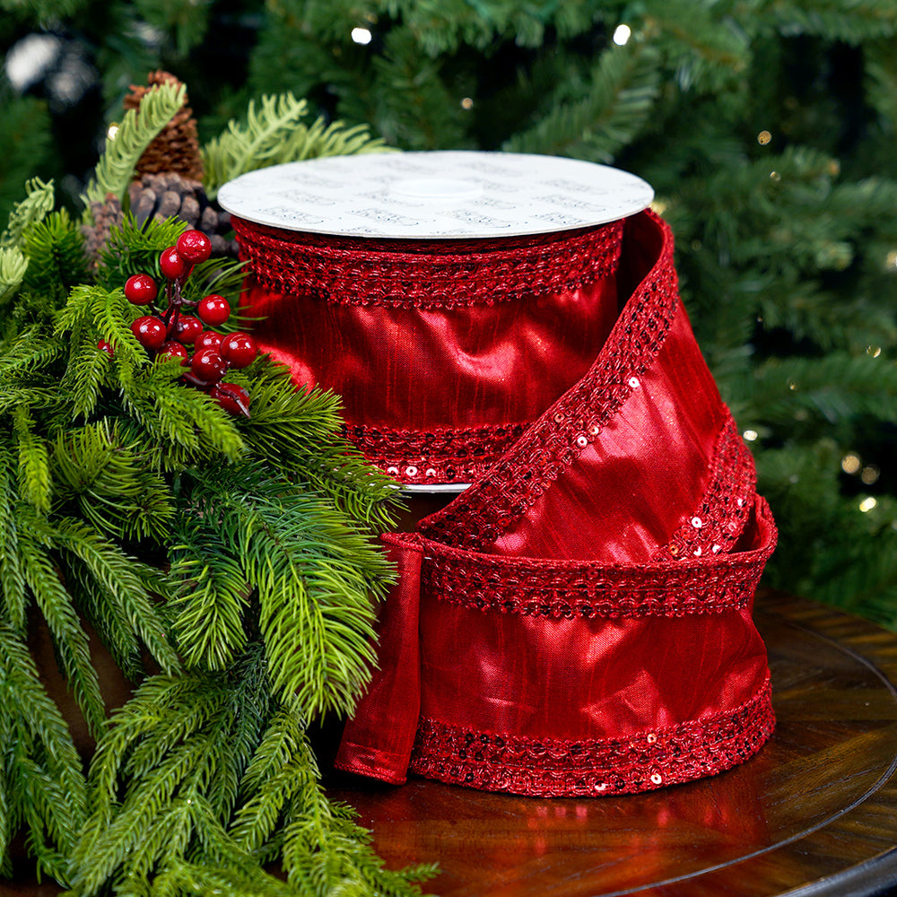4" X 10YD Red Sequin Ribbon