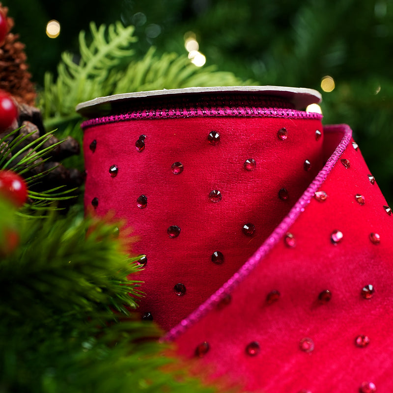 Cinta de terciopelo rosa fuerte de 10 cm x 4,5 m