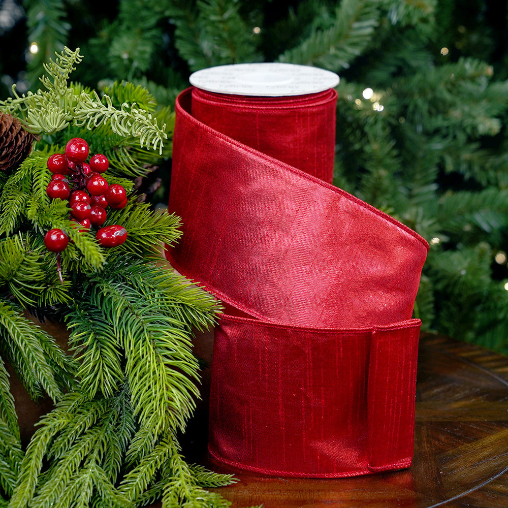 4" X 10YD Red Metallic Dupion Ribbon