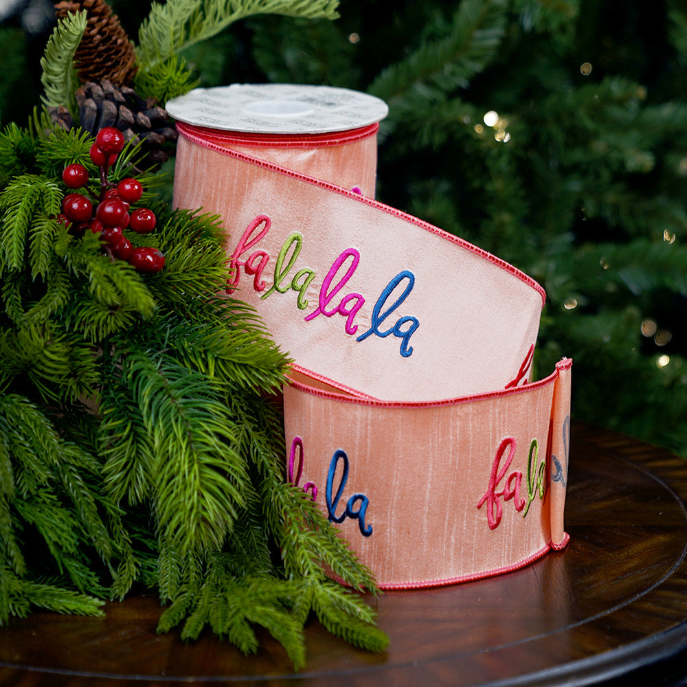 4" X 10YD Peach Fa La La La Ribbon