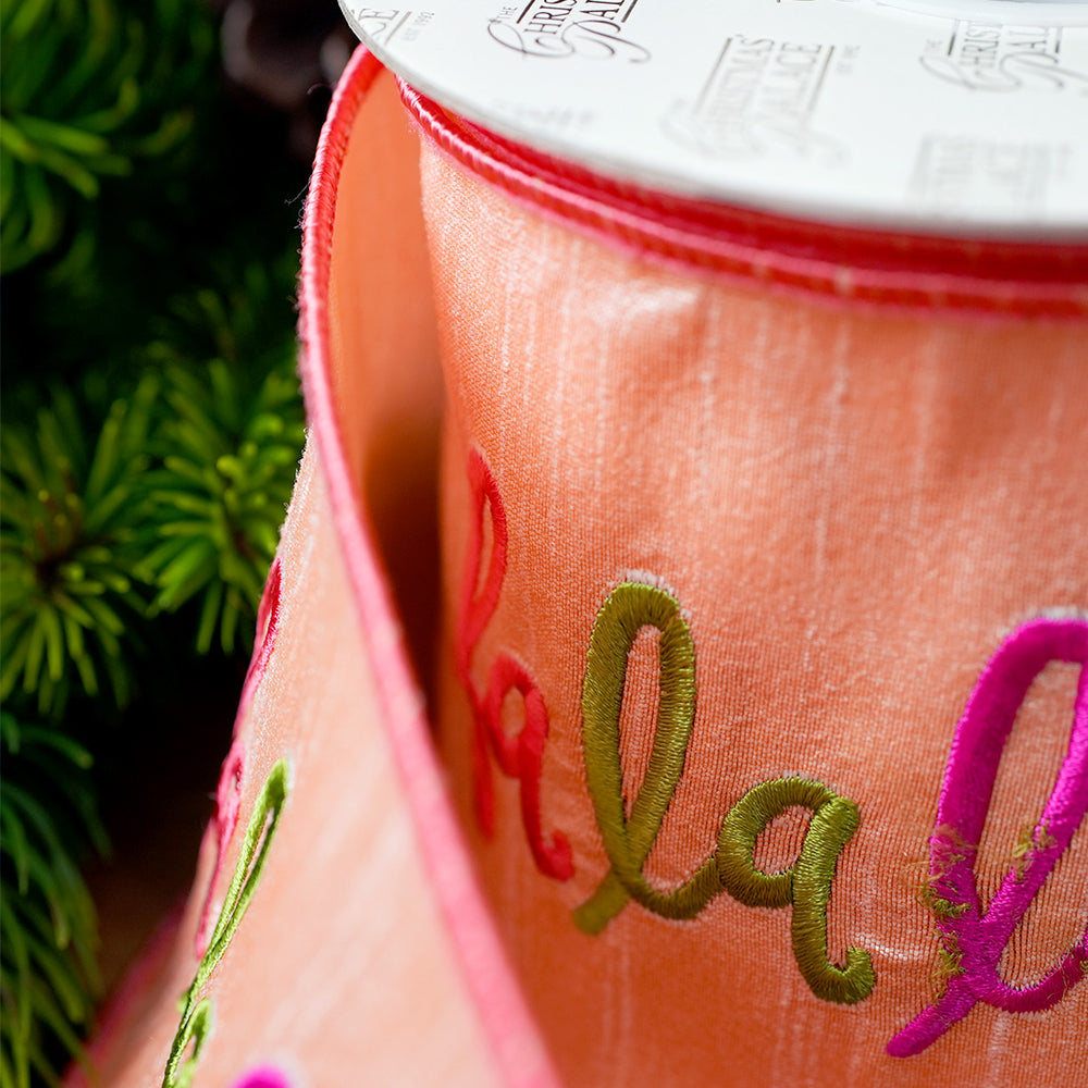 4" X 10YD Peach Fa La La La Ribbon