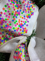 4" X 10YD White Ribbon With Multi Beads