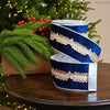 4" X 10YD Navy Blue Ribbon With Pearls & Jeweled Center
