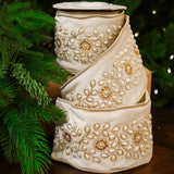 4" X 5YD Ivory & Gold Jewel Velvet Ribbon