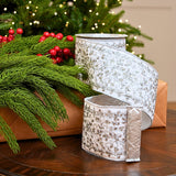 4" X 5YD White Velvet Ribbon With Silver Jewel Embroidery