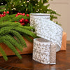 4" X 5YD White Velvet Ribbon With Silver Jewel Embroidery