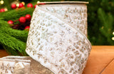 4" X 5YD White Velvet Ribbon With Silver Jewel Embroidery