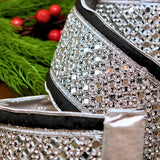 4" X 5YD Black Velvet Ribbon With Silver Jeweled Trim