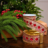 3" X 5YD Red Velvet Ribbon With Metallic Gold Lace