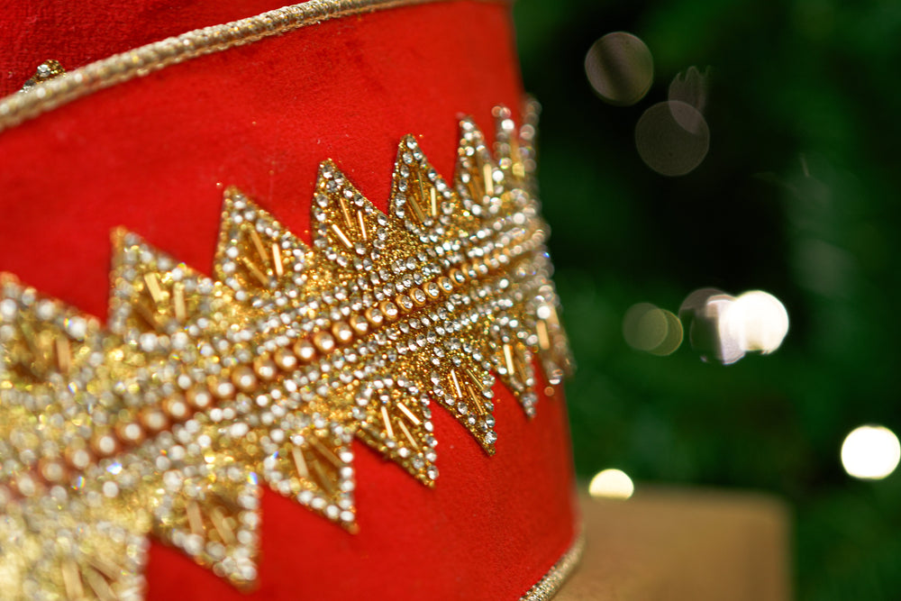 4" X 5YD Red Beaded Velvet Ribbon