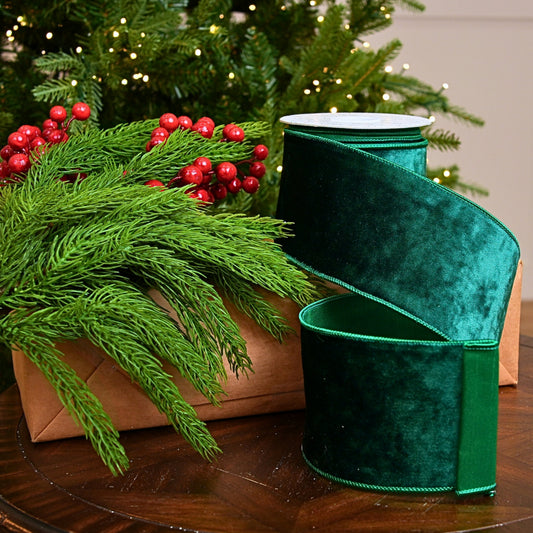 4" X 10YD Green Velvet Ribbon