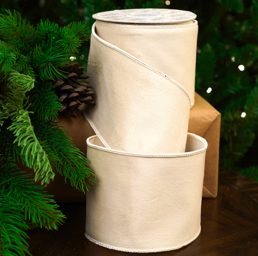 4" X 10YD Ivory Velvet Ribbon