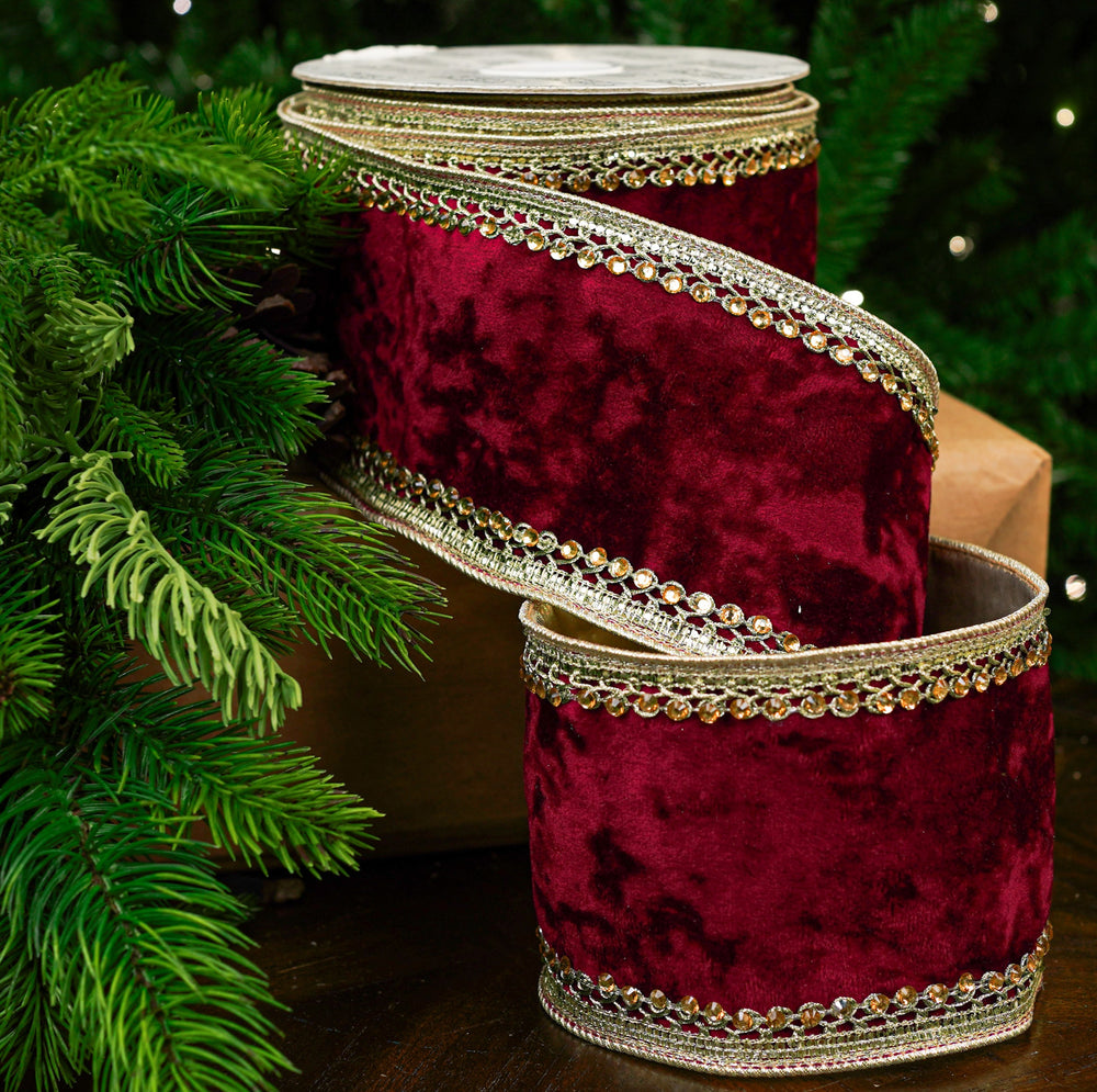 4" X 10YD Gold Burgundy Ribbon