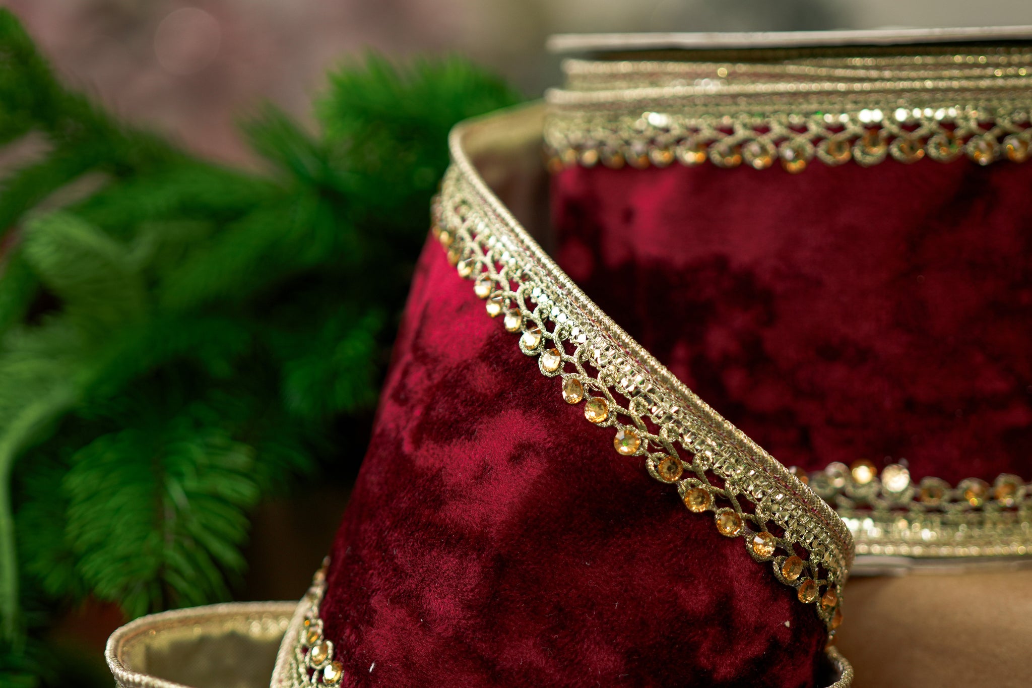 4" X 10YD Gold Burgundy Ribbon