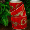 Cinta de terciopelo rojo de 10 yardas x 4" con la inscripción "Merry Christmas"