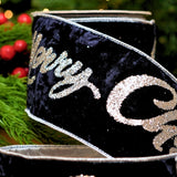 4" X 10YD Navy Blue Velvet “Merry Christmas” Ribbon
