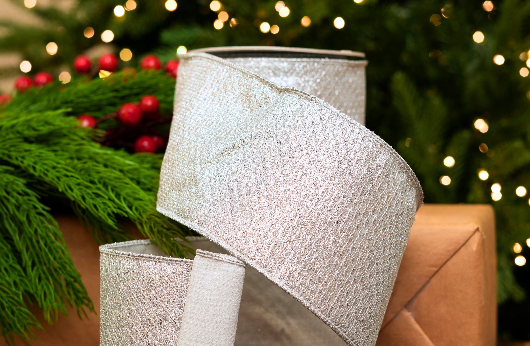 4" X 10YD Silver Mesh Ribbon