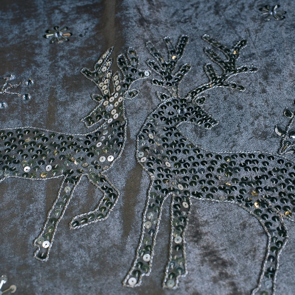 72" White Velvet Tree Skirt With Deer & Tree