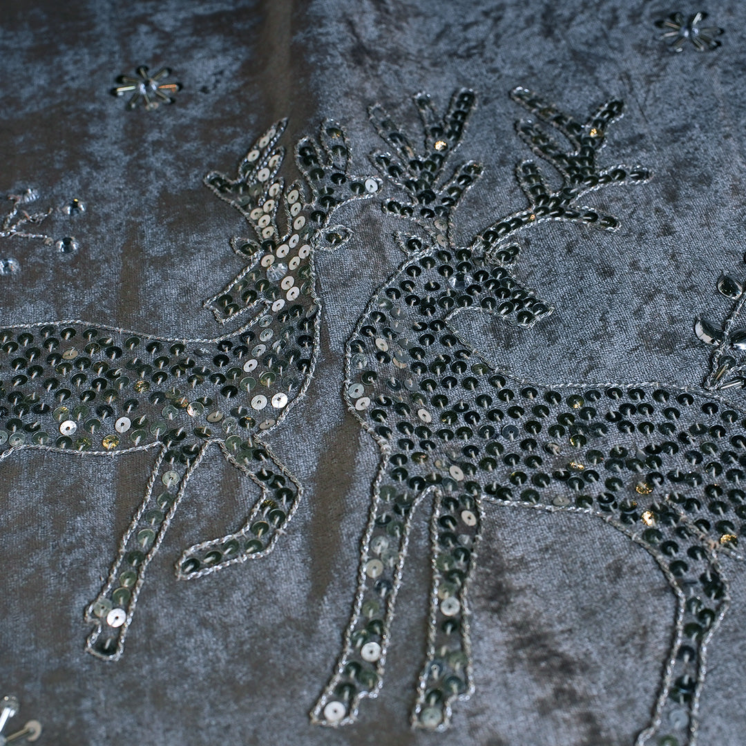 72" White Velvet Tree Skirt With Deer & Tree