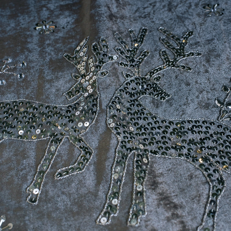 72" White Velvet Tree Skirt With Deer & Tree