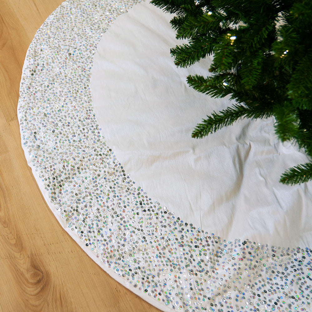 60" White Sequin Tree Skirt
