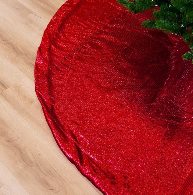 84" Red Glitter Striped Velvet Tree Skirt