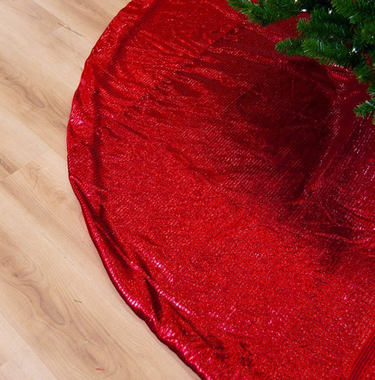 84" Red Glitter Striped Velvet Tree Skirt