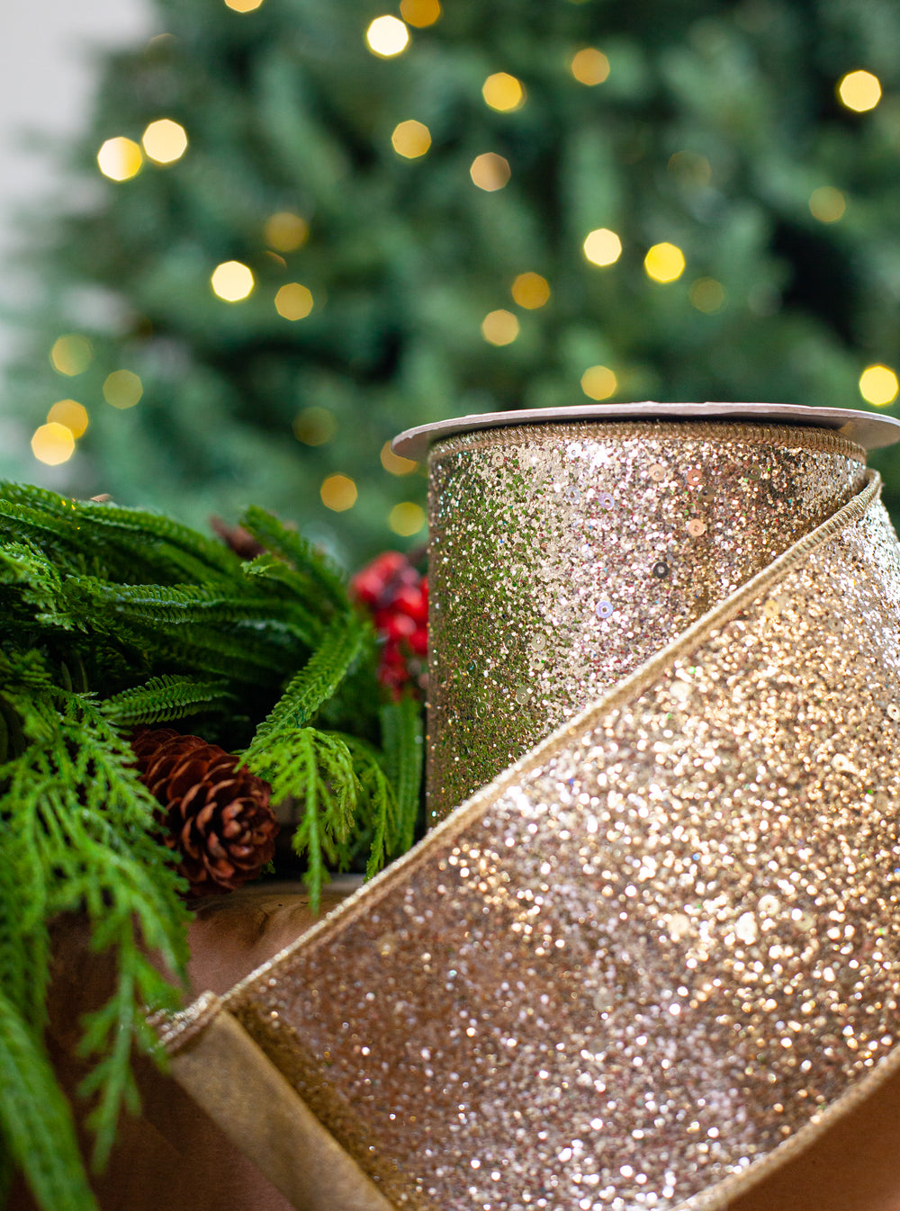 4" X 10YD Champagne Platinum Glitter Ribbon