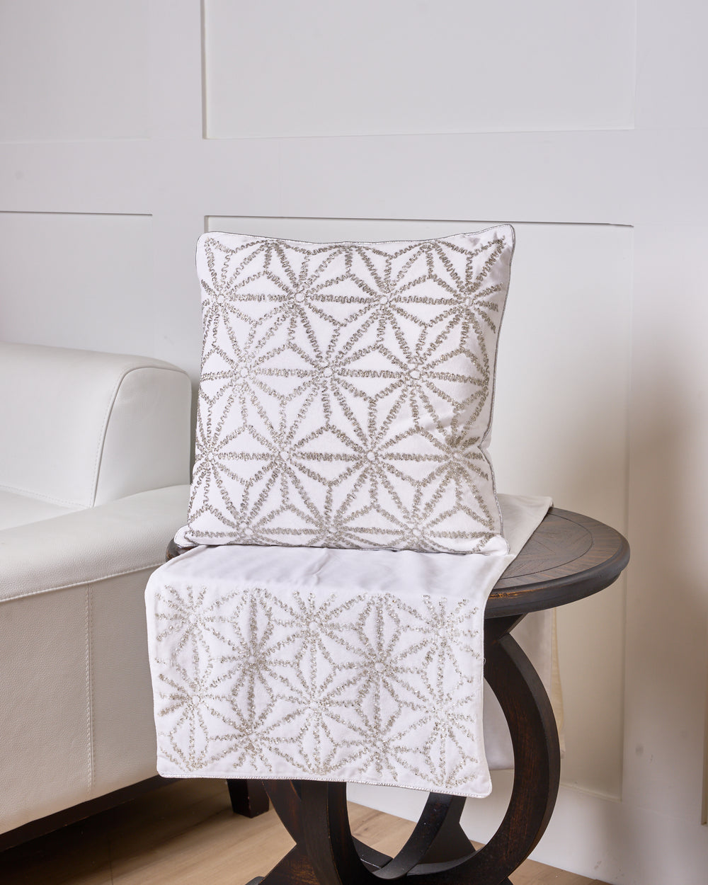 16" x 72" White & Silver Beaded Table Runner