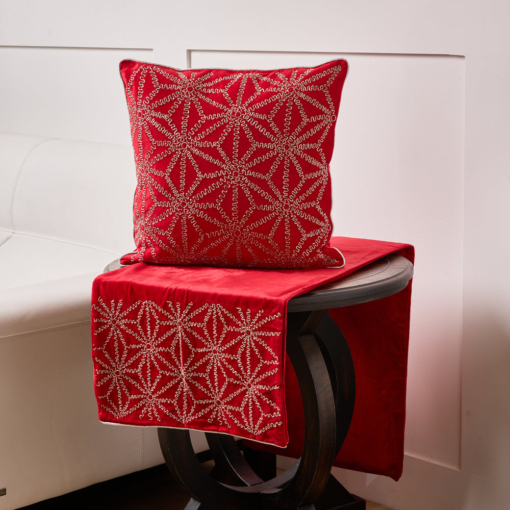 16" x 108" Red & Silver Beaded Table Runner