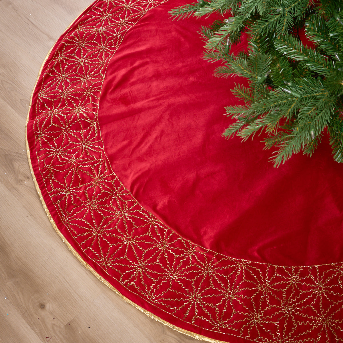 66" Red & Gold Poinsettia Tree Skirt