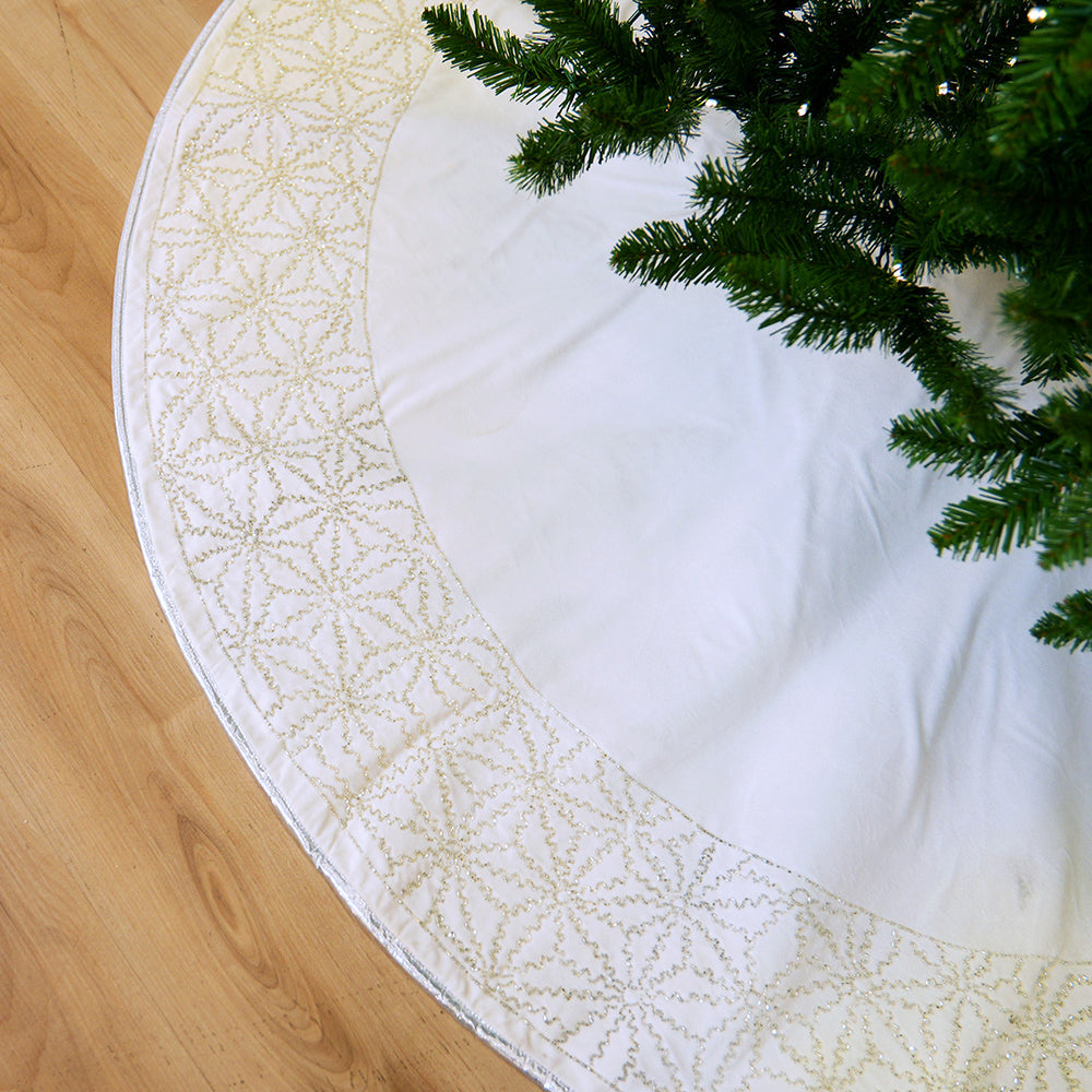 66" White & Silver Gem Poinsettia Tree Skirt