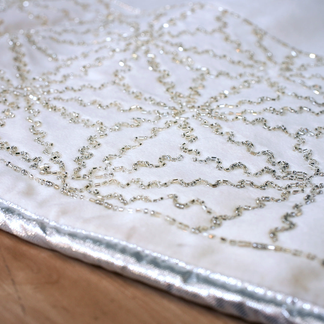 66" White & Silver Gem Poinsettia Tree Skirt