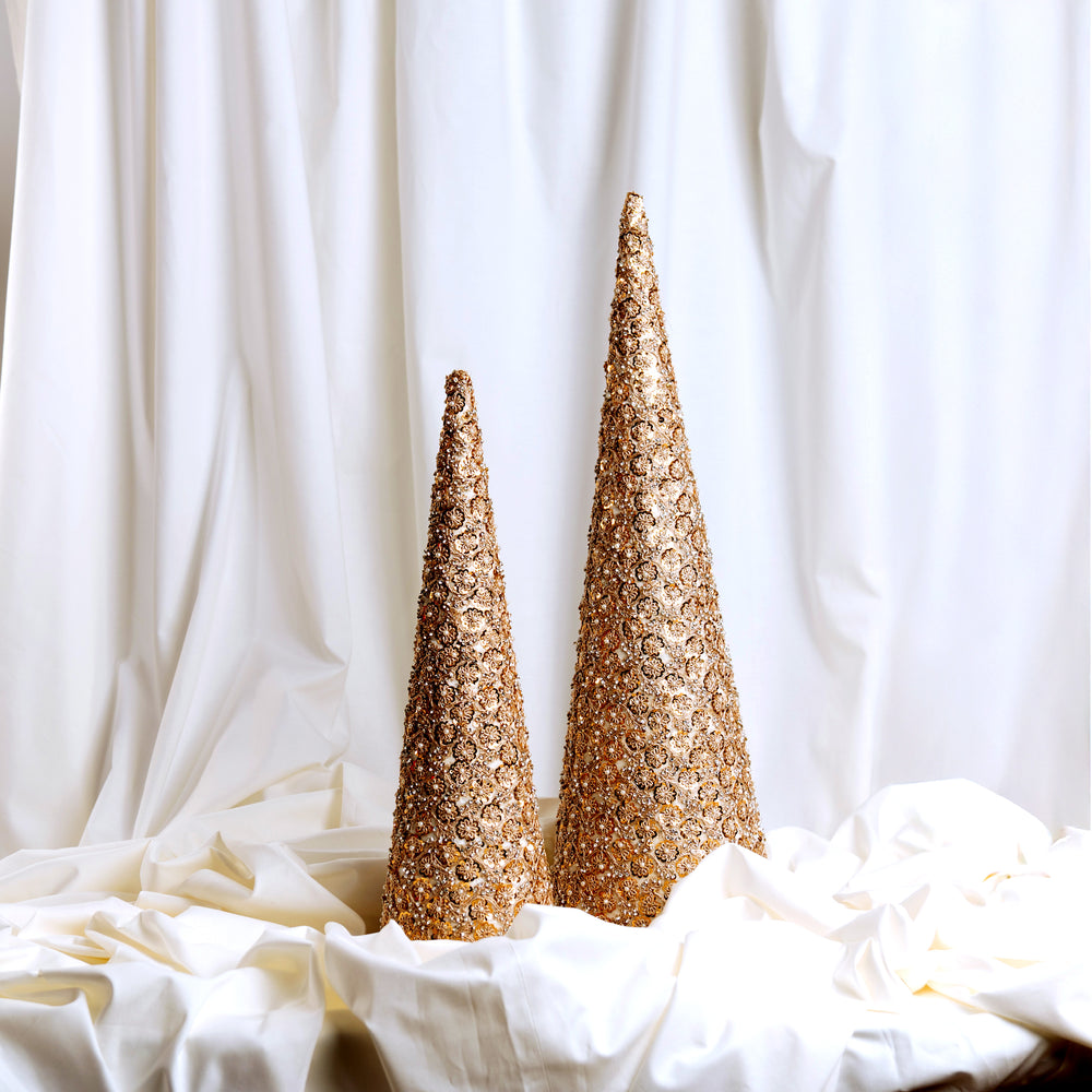 18" & 24" Gold Flower Cones Set Of 2