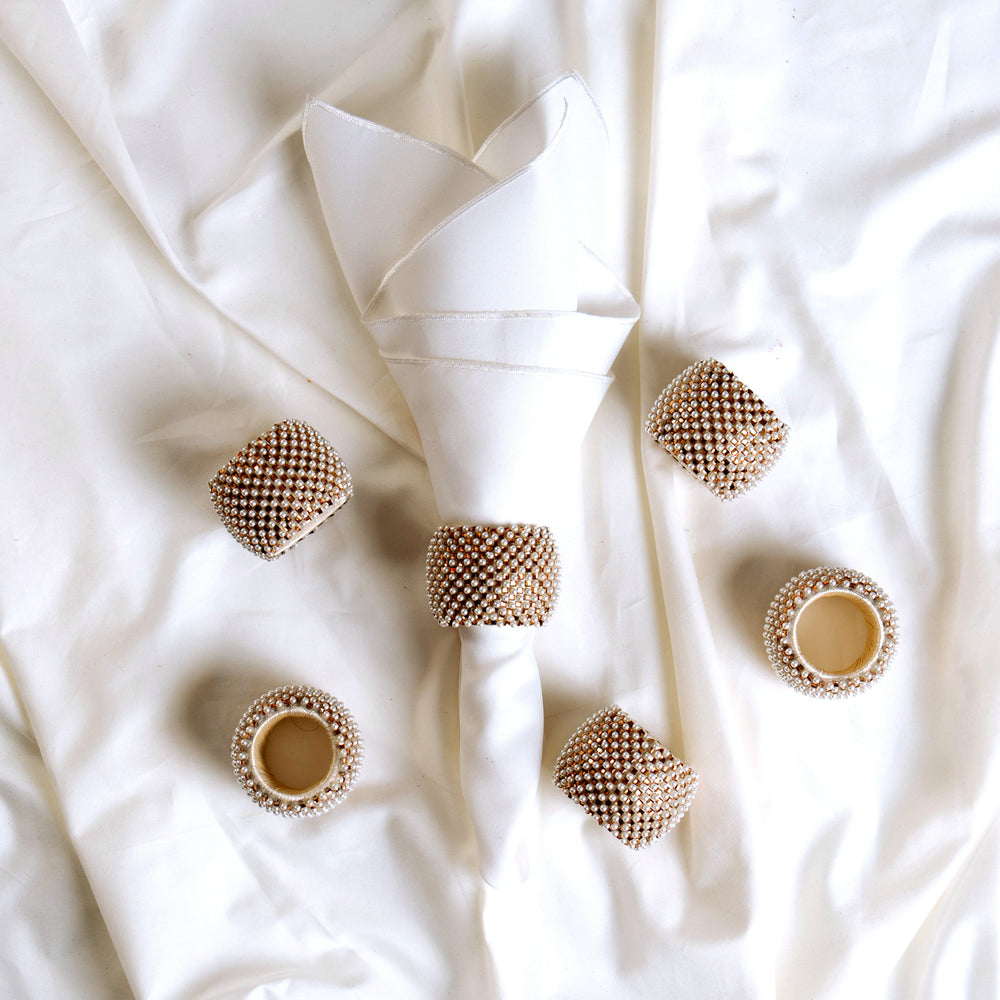 White, Silver & Pearl Napkin Ring Set Of 4