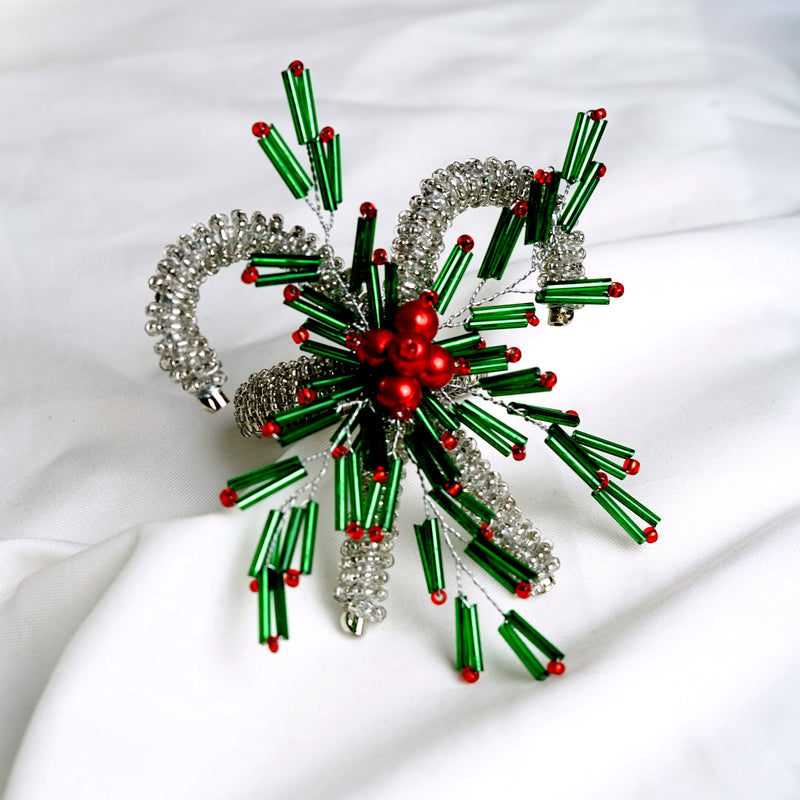 Holly Candy Cane Napkin Ring Set Of 4