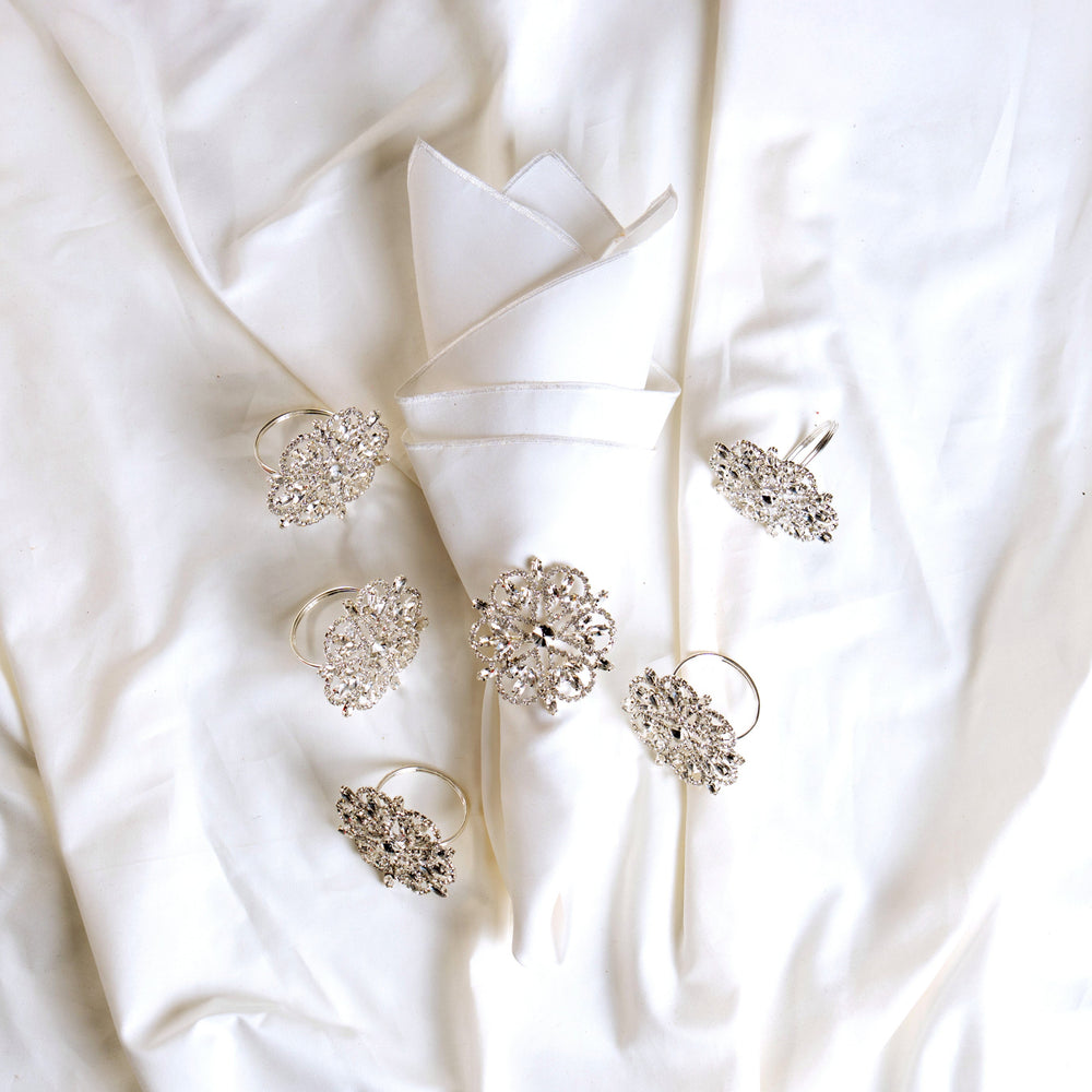Clear, Silver Jeweled Napkin Ring Set of 4