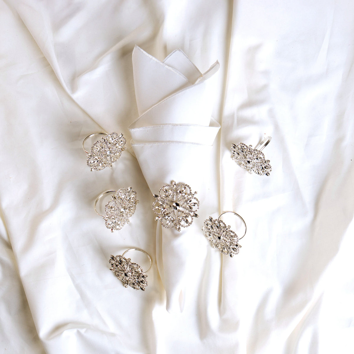 Clear, Silver Jeweled Napkin Ring Set of 4