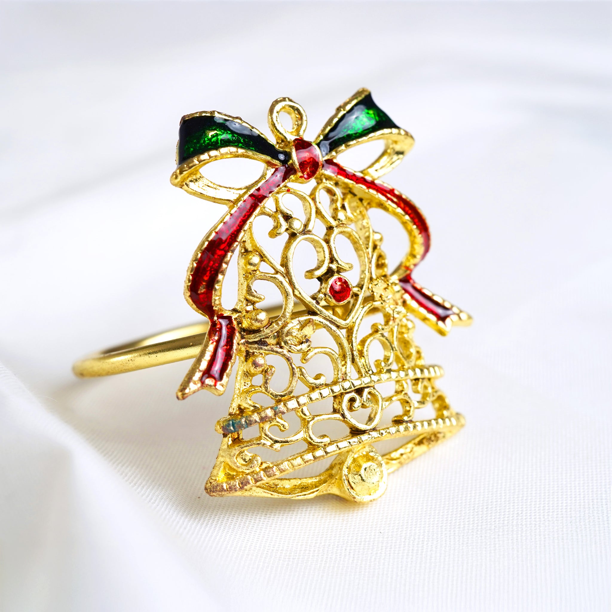 Gold, Red & Green Napkin Ring Set Of 4