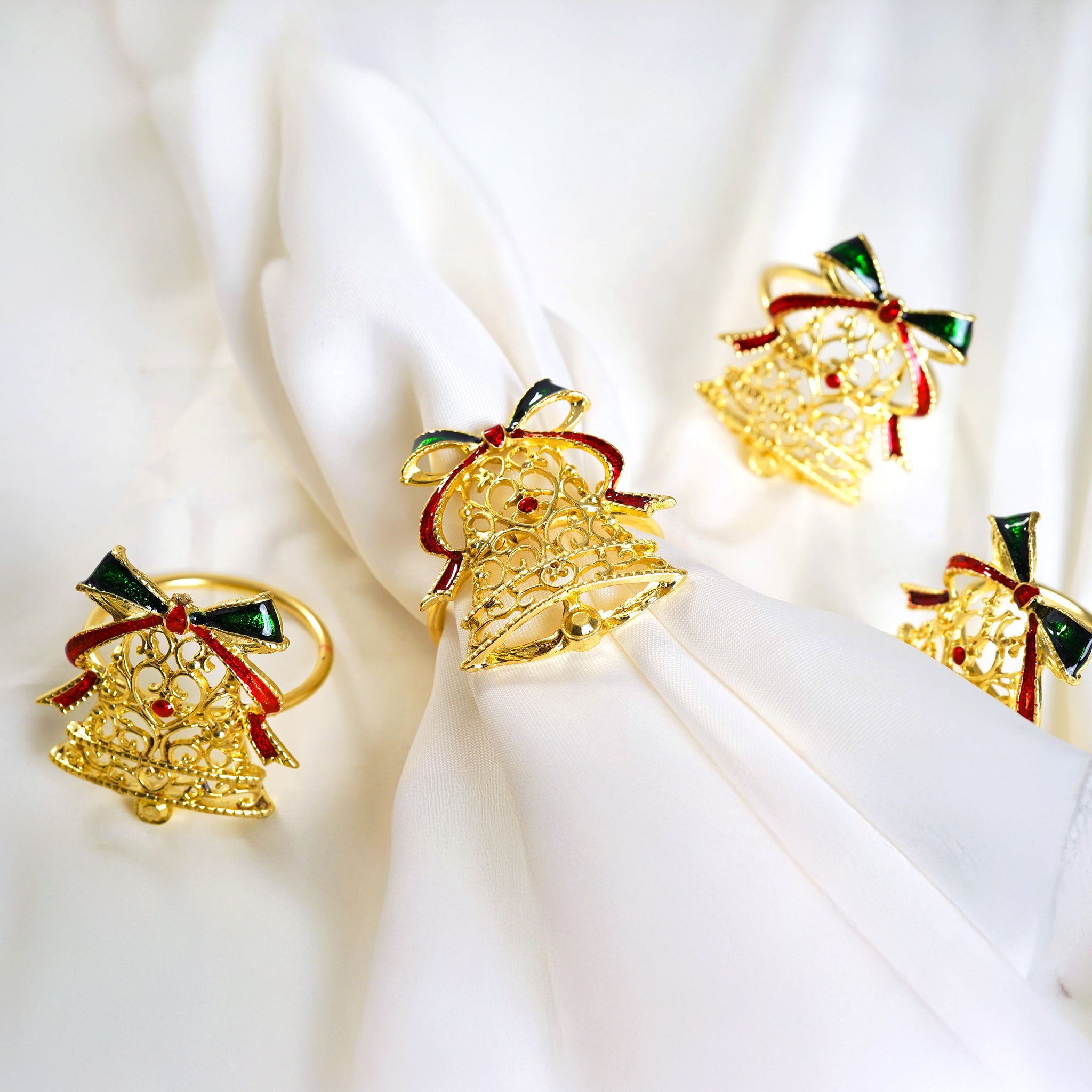Gold, Red & Green Napkin Ring Set Of 4