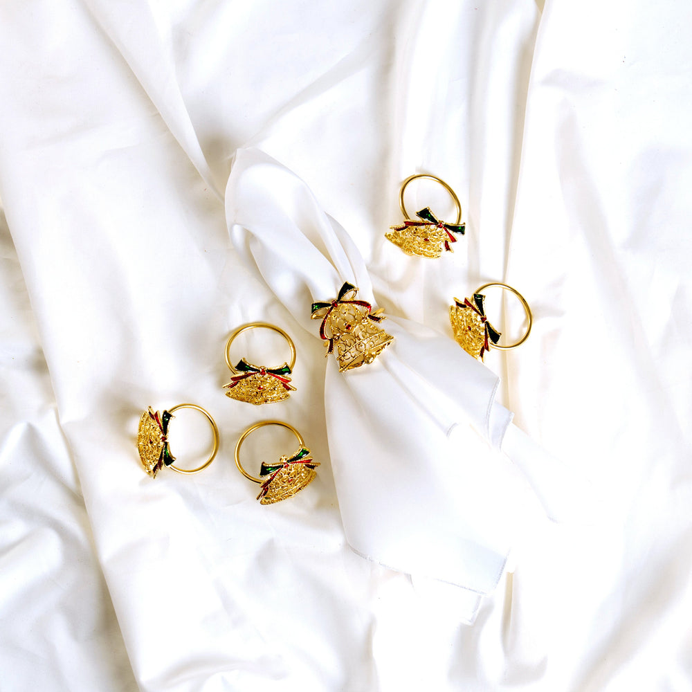 Gold, Red & Green Napkin Ring Set Of 4