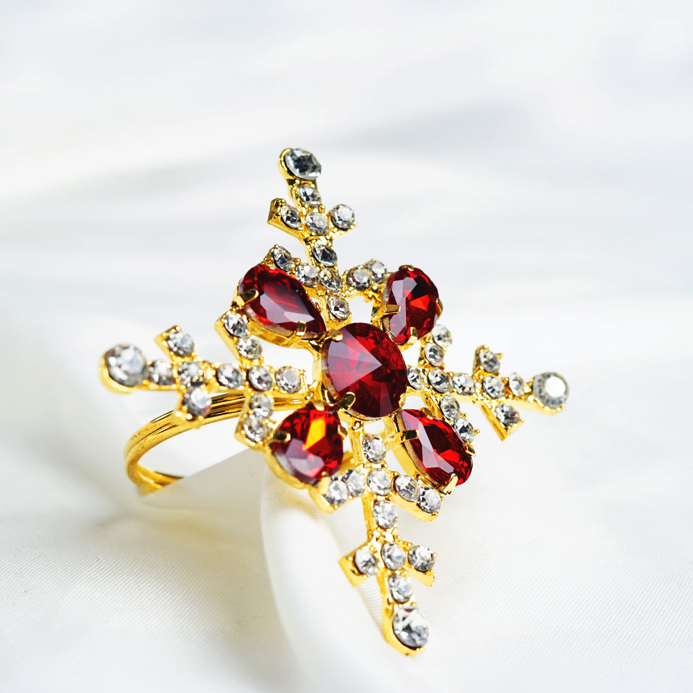 Red & Gold Snowflake Napkin Ring Set Of 4